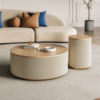 Table basse en bois massif naturel avec étagère de rangement ouverte, coins arrondis, table centrale pour salon, mobilier d'hôtel pour la maison