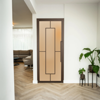 Portes en verre trempé transparent/brun/gris/noir avec cadre en acier intérieur et poignées longues