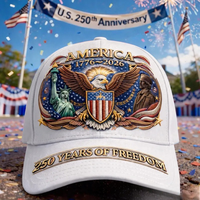 Gorra de Béisbol de 6 Paneles con Estampado Digital del 250 Aniversario de EE. UU., Bordado 3D, Visera Unisex, Personalizada, Estilo Urbano Informal, 100% Poliéster