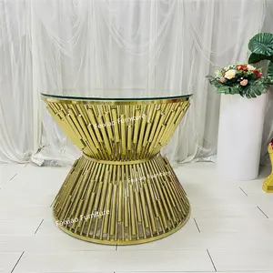 Luxury Design Round Shaep D90cm Gold Stainless Steel Clear Glass Top Cake Table