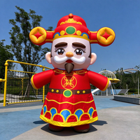Grande mascotte gonflable Cai Shen en tissu Oxford, dieu de la fortune à barbe rose et blanche, avec lingot, pour la cour du Nouvel An lunaire