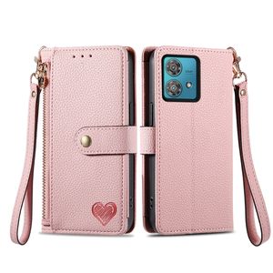Funda de cuero PU con diseño de corazón para Moto EDGE 40 NEO/G54/G84/G14, para <span class=keywords><strong>Samsung</strong></span> S24/S25, funda tipo billetera con soporte - Product Image 2
