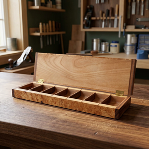 Caja de Almacenamiento de Madera con 7 Compartimentos, Tapa Abatible, Rectangular, Organizador de Pastillas y Medicamentos - Product Image 4