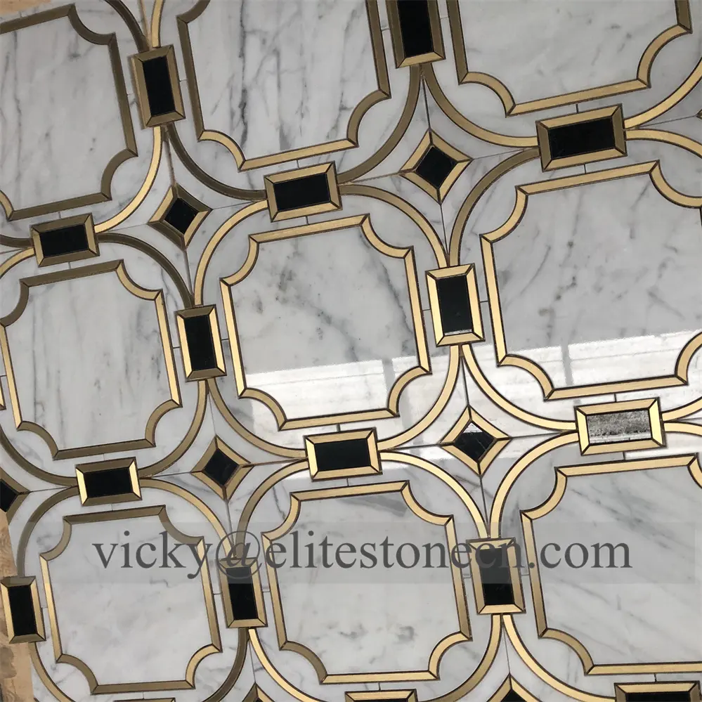 flower marble waterjet lantern arrow triangle mosaic tile gold brass copper marble mosaic waterjet tile backsplash for wall