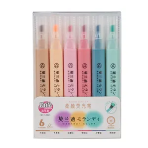 6-Pcs Set Of Aesthetic Cute Pastel Highlighters Oblique And Chisel Tip Fluorescent Pens Assorted Candy Colors Morandi #2581