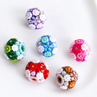 Perles rondes en acrylique de couleur et strass transparents de style mini-fleur pour la fabrication de bijoux artisanaux