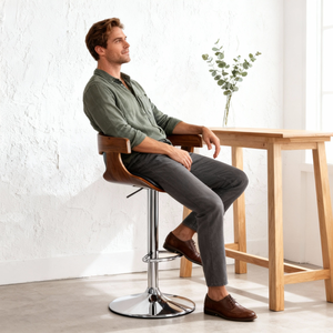 坚固的人体工学设计 可调节高度 带软垫座椅扶手 镀铬底座 适用于欧式美式酒吧厨房吧凳 - Product Image 1