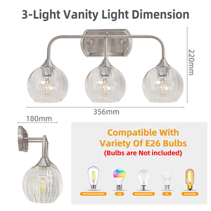 Modern 3-Light <b>Vanity</b> Wall Lamp E26 Bulb Compatible Stainless Steel Glass Shade Bathroom <b>Lighting</b> Surface Mounted - Product Image 6