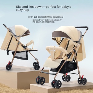Poussette bébé légère et pliable à 4 roues avec cadre en acier inoxydable, inclinable pour nouveau-nés, système de voyage portable et amortissant les chocs - Product Image 1