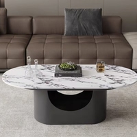 Table à thé ovale moderne de luxe, minimaliste et durable, en marbre et métal, pour salon, petit appartement, style créatif et tendance