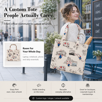Sac fourre-tout en toile naturelle personnalisé avec logo, imprimé dessin animé, poignée longue, pour lancement de marque, fabrication OEM, approvisionnement en gros