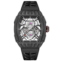 Montre sport de luxe à mouvement Miyota Black Spider, boîtier carré, cristal saphir, acier inoxydable 316L, automatique, best-seller
