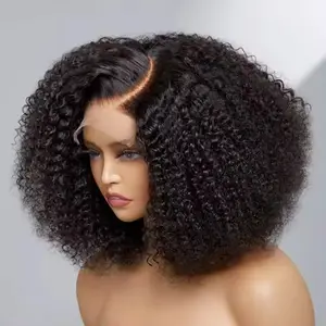 Brazilian Virgin Bomb Kinky Curly 150% 180% 210% Human Hair Transparent HD Swiss Lace Front Wig For Black Women
