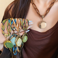 Collier ras du cou bohème en résine et strass, chaîne ethnique, accessoire de luxe, vente en gros, colliers perlés en résine pour femmes