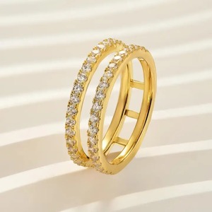High Quality 925 Silver Moissanite Classic Style Insert Wedding Band Engagement <b>Ring</b> Enhancer in Yellow Gold Plated for Women's. - Product Image 3
