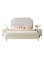 Lit double de luxe de style américain 1,8 m, série Paris Midsummer, chambre principale, lit moderne simple en bois massif avec tête de lit rembourrée pour mariages