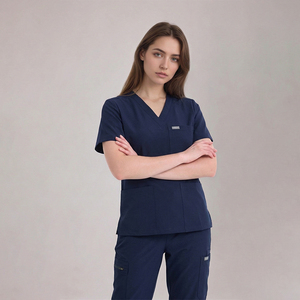 Ensembles d'uniformes médicaux unisexes confortables, blouses d'infirmière à col en V et manches courtes, pantalon jogger avec cordon de serrage à la taille, vente en gros - Product Image 6