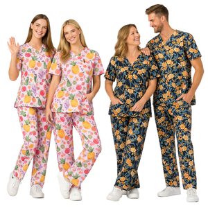 Conjunto de Uniformes Médicos Estampados Blackhardson, Tela Dobby Suave, Transpirable y Elástica, 180 GSM, Azul Marino, Estampado Médico, Logotipo Personalizado - Product Image 1