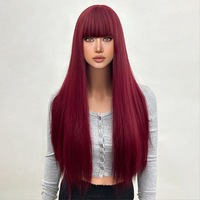 Perruque synthétique longue et droite avec frange, en fibre haute température, noir naturel, pour femmes, usage quotidien, plusieurs couleurs disponibles