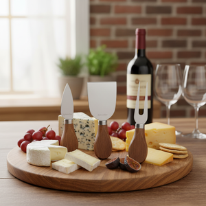 Set di Coltelli per Formaggio Sybaris Line, 3 Pezzi con Manico in Acacia, Utensili in Metallo per Tagliare il Formaggio con Logo Laser, per Uso Domestico e in Cucina - Product Image 3