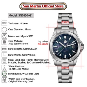 นาฬิกา San Martin Official 39 มม. หน้าปัด Guilloche MOP รุ่น Gada ใช้กลไก Miyota 9015 นาฬิกาข้อมือผู้ชายระบบออโตเมติกสุดหรู กันน้ำ 10 ATM รุ่น SN0150 - Product Image 2