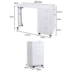 Table de manucure Daomeng C simple en métal, mobile, blanche, minimaliste, traditionnelle, pliable, pour une personne, avec tiroirs - Product Image 2