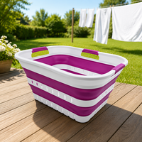 Panier à linge pliable en silicone, bac à laver portable avec poignées de transport pour la maison, la salle de bain et le rangement extérieur des vêtements