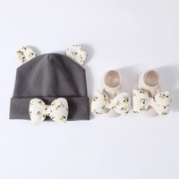 Conjunto de Gorro y Calcetines para Bebé Recién Nacido, Diseño de Lazo, Color Sólido, Algodón y Poliéster