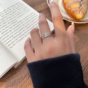 Retro S925 Sterling Silver Open Letter <b>Ring</b> For Women Fashionable Jewelry Gift <b>Adjustable</b> <b>Size</b> - Product Image 1