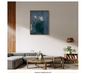 Peinture à l'huile sur toile impressionniste, art mural floral, peint à la main, écologique, narcisse et chat noir pour entrée, chambre à coucher - Product Image 5