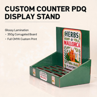 Présentoir de comptoir pliable moderne en carton ondulé personnalisé avec plateau PDQ et panneau arrière pour la merchandising de produits en magasin de détail