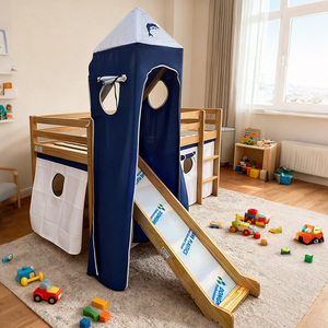 <span class=keywords><strong>Lit</strong></span> superposé en bois multifonctionnel pour enfants avec rangement, design moderne, escalier et glissière, idéal pour le <span class=keywords><strong>camping</strong></span> et comme berceau pour bébés - Product Image 4