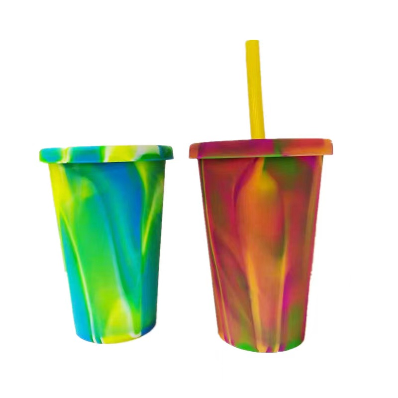 Новое поступление 2021 года, Пищевая силиконовая многоразовая чашка для пива 480 мл без бисфенола А, с силиконовой крышкой и силиконовой соломинкой Для Путешествий