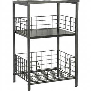 Estante de Almacenamiento Industrial de Metal con Cestas de Alambre, de Dos Niveles, Tipo Vertical, para Utensilios de Cocina, Diseño Duradero y No Plegable - Product Image 1