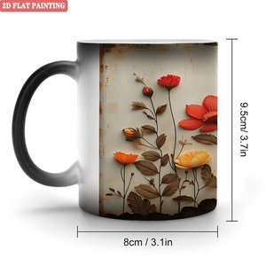 Heat Sensitive <b>Ceramic</b> Mug 11oz Color Changing Magic Tea <b>Cup</b> Frosted Black Design - Product Image 1