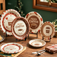 Assiettes en papier rondes jetables personnalisées en gros, multicolores, résistantes à la graisse, pour fêtes, pique-niques, mariages, barbecues et traiteurs