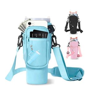 Portable Water Bottle <b>Lanyards</b> with Neoprene Shoulder Strap and Zipper Phone Pocket Cup Keychain for Gift - Product Image 1