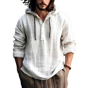 Nouvelle chemise décontractée pour homme 100 % coton à manches longues avec capuche, col montant, en popeline, infroissable, respirante, écologique, séchage rapide, ODM - Product Image 4