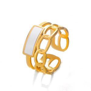 Anillo de Oro Hip Hop para Mujer, Diseño de Goteo de Aceite Blanco y Negro, Anillo de Cadena Ajustable, Chapado en Oro de 18k, Joyería de Acero Inoxidable al por Mayor - Product Image 6