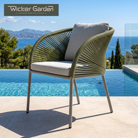 Fauteuil d'extérieur tressé en corde radiale avec structure en aluminium et accoudoirs courbes, avec coussins pour jardin et terrasse, personnalisation en gros en usine