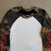 T-shirt à manches longues en tricot gaufré imprimé camouflage, brodé, vente en gros OEM