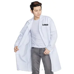 Abrigo blanco con logotipo personalizado, uniforme largo <span class=keywords><strong>de</strong></span> algodón y poliéster, <span class=keywords><strong>ropa</strong></span> <span class=keywords><strong>de</strong></span> <span class=keywords><strong>trabajo</strong></span> <span class=keywords><strong>de</strong></span> la industria alimentaria para sala limpia, <span class=keywords><strong>ropa</strong></span> con palabras personalizable - Product Image 1