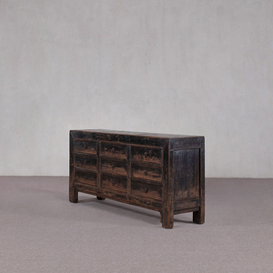 Armoire Wabi-Sabi à 9 tiroirs en bois massif, commode à profil <span class=keywords><strong>bas</strong></span> effet vieilli, menuiserie chinoise vintage pour salons et salles à manger - Product Image 3