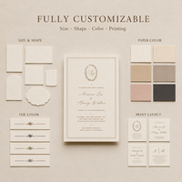 Invitation de mariage personnalisée intemporelle et neutre, motif délicat de couronne monogrammée avec enveloppe assortie et cartes d'accompagnement