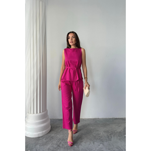 Conjunto de blusa y pantalón de lino fucsia modelo Massimo para mujer, talla S, ropa elegante para oficina - Product Image 2