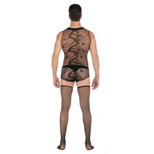 <b>Men</b> Sexy Bodysuit Black Nylon Spandex Printed See Through Stockings Plus Size <b>Erotic</b> Underwear - Product Image 3