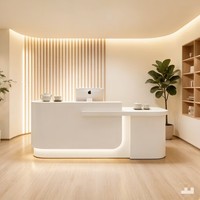 QT-219X Comptoir de caisse simple et moderne en MDF avec rangement pour salon de beauté, studio de yoga, bar, magasin de vêtements pour femmes