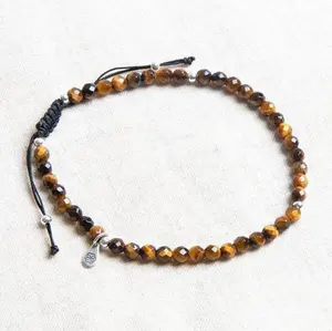 Handmade Woven Adjustable Natural 4mm Cut Tiger Eye Beaded Energy Anklet Sexy Crystal Stone Beaded Yoga Anklet For Women