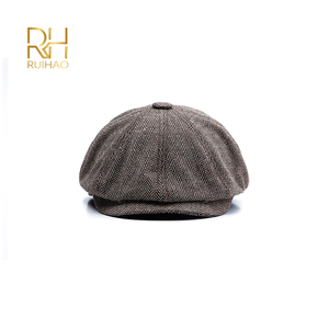 Mannen Winter Visgraat Tweed Blend Krantenverkoper Hoed Vintage Baret Platte Driving Jacht Achthoekige Cap Met Knop