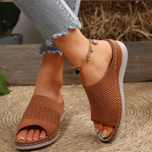 Sandalias de Plataforma para Mujer, Estilo Verano, Talla Grande, Punta Abierta, Tiras Anchas, Sin Forro, Parte Superior de Seda - Product Image 5